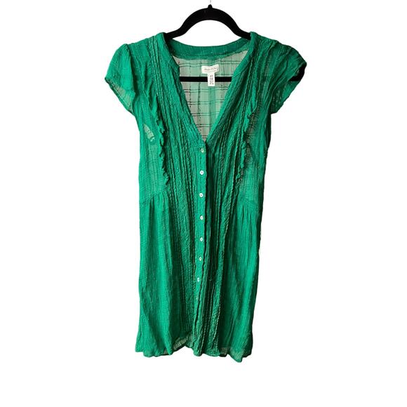 Anthropologie Meadow Rue Women's Green Button Down Mini Dress Size 4 - Picture 1 of 10